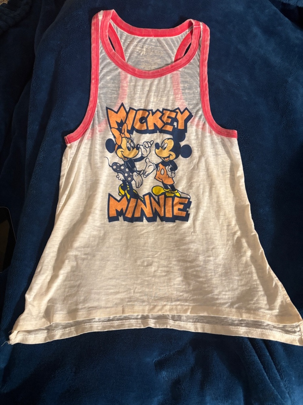 Disney White Tank Top with Pink Trim and Mickey & Minnie Graphic
